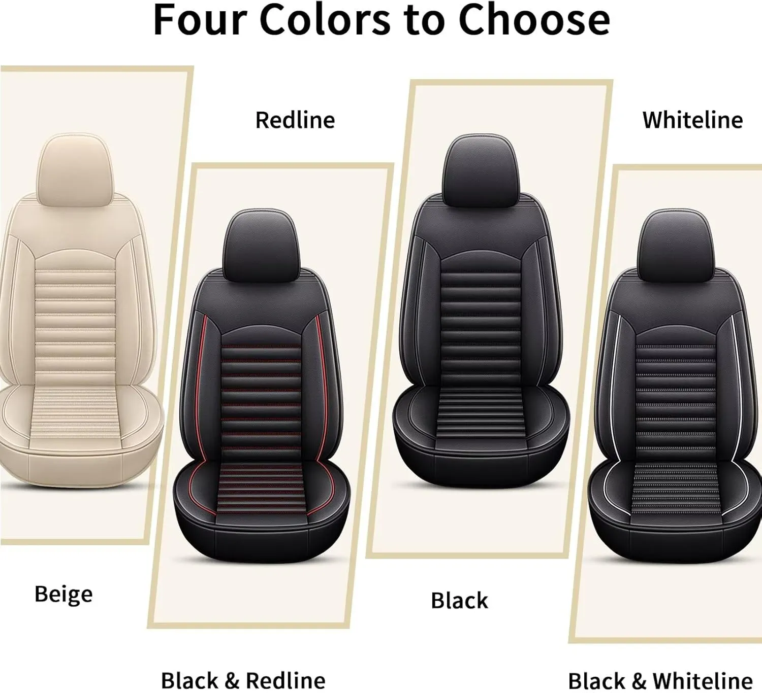 Car Seat Covers Fit for Volkswagen Atlas 2018-2025 Seat Cushion Compatible Airbag Waterproof Faux Leather Seat Cover(Only 2 Front Seat Covers)-White Line