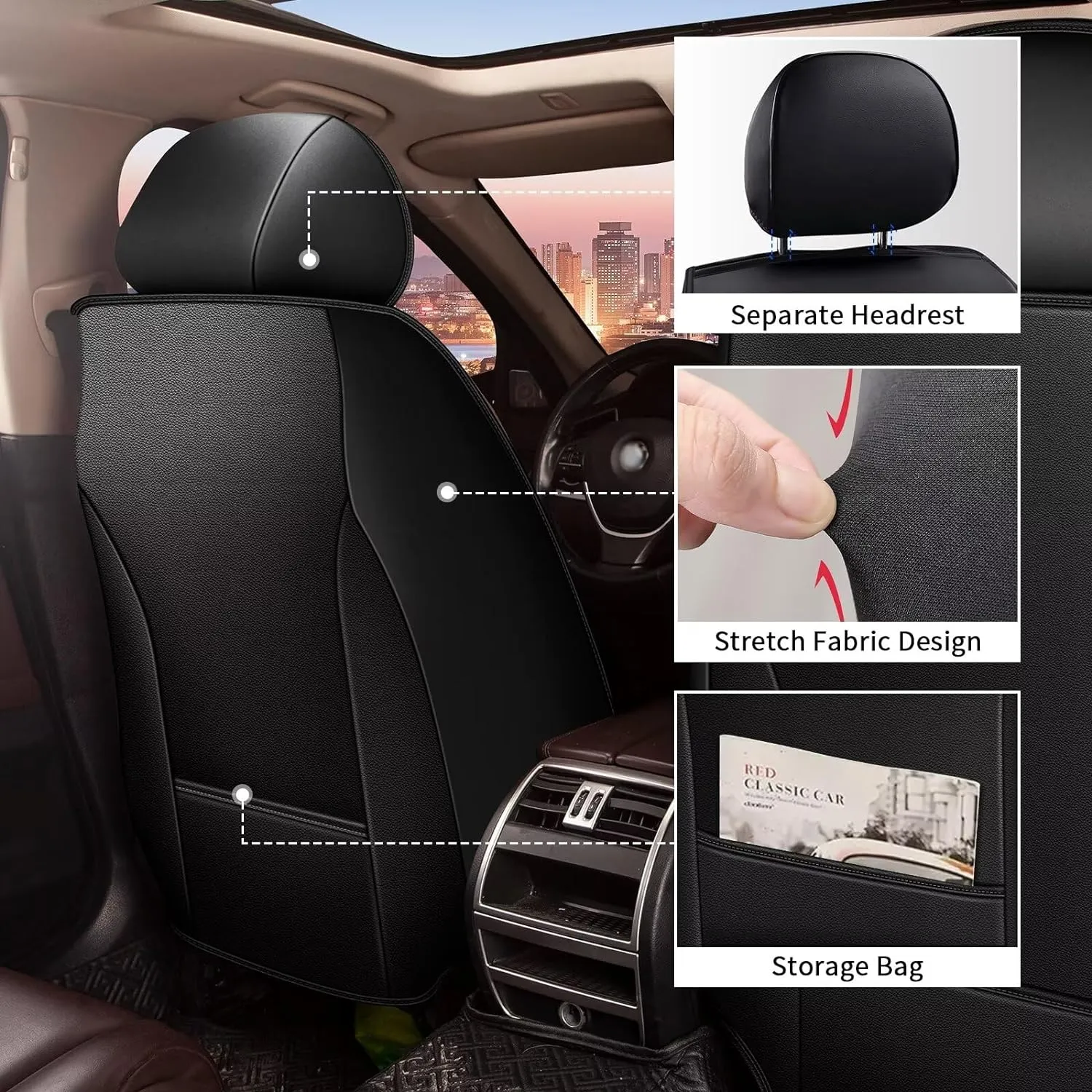 Car Seat Covers Fit for Volkswagen Atlas 2018-2025 Seat Cushion Compatible Airbag Waterproof Faux Leather Seat Cover(Only 2 Front Seat Covers)-White Line
