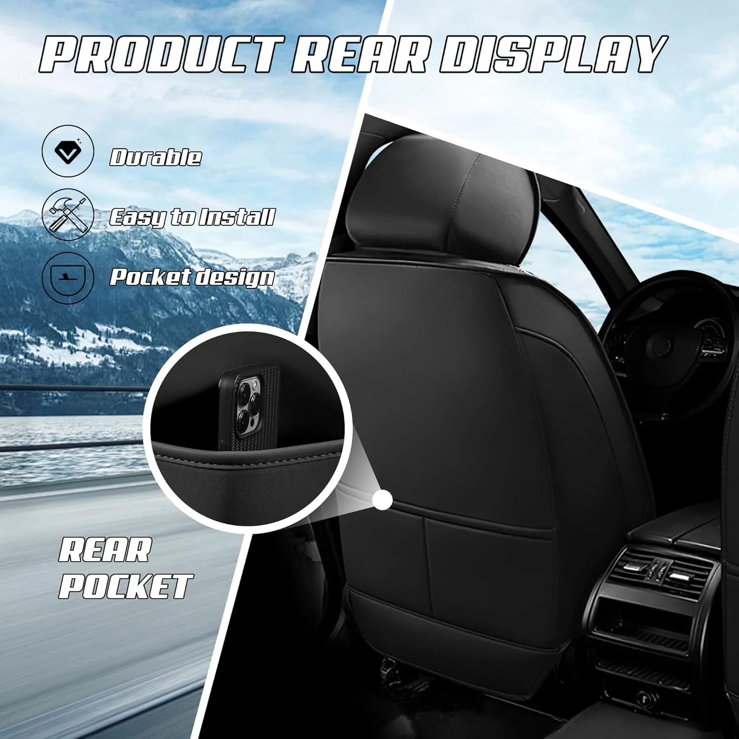Car Seat Covers Fit for Volvo 2000-2025, Stylish Sport Seat Covers, Waterproof Wear-Resistant Premium Nappa Leather Car Seat Covers.(2 Pcs Front/Black Blue)