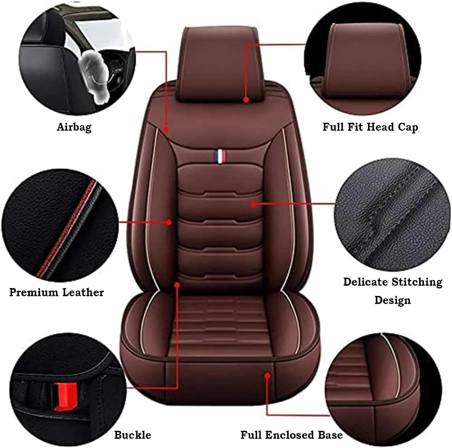 Car Seat Covers Full Set 5 Seat for Ligier JS50 2000-2024, Leather Seat Covers Luxury Seat Cover Front and Rear Seat Protectors, Leather Car Seat Covers Waterproof(E(Coffee))
