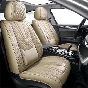 Car Seat Covers Full Set ，Waterproof Faux Leather Universal Seat Cover for Cars ，Protectors Fit for Most SUV Truck Sedans Pick-up Jeep, Airbag Compatible (Beige, Front Pair)