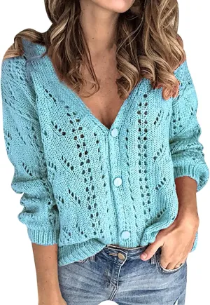 Cardigans for Women Loose Buttons Hollow Out Cardigan Sweater Autumn Open Front Knitted Sweater Women's 2024 Fall