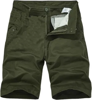 Cargo Hiking Shorts for Men Casual Button Zipper Elastic Waist Pants Lightweight Beach Shorts with Multi-Pocket