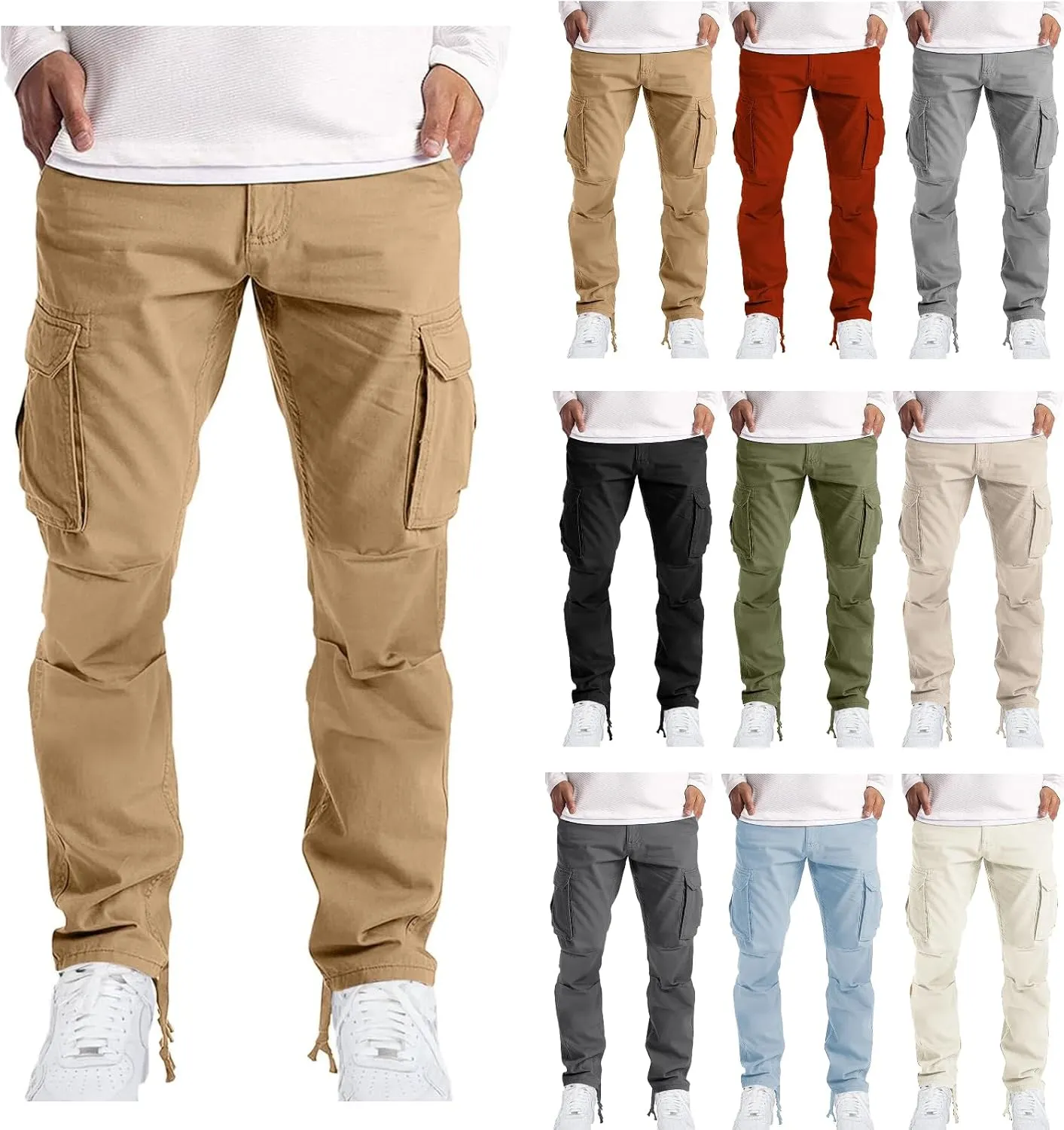Cargo Pants for Men Tactical Jogging Pants Baggy Wide Leg Sweatpants Elastic Waist Jogger Pants with Multi Pockets