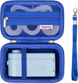 Carrying Case for Makeid L1/ for POLONO P31S/ for vretti Label Maker Machine, Portable Mini Bluetooth Labeler Storage Holder with Zipper Mesh Bag for Label Maker Tapes, Charging Cord, Blue