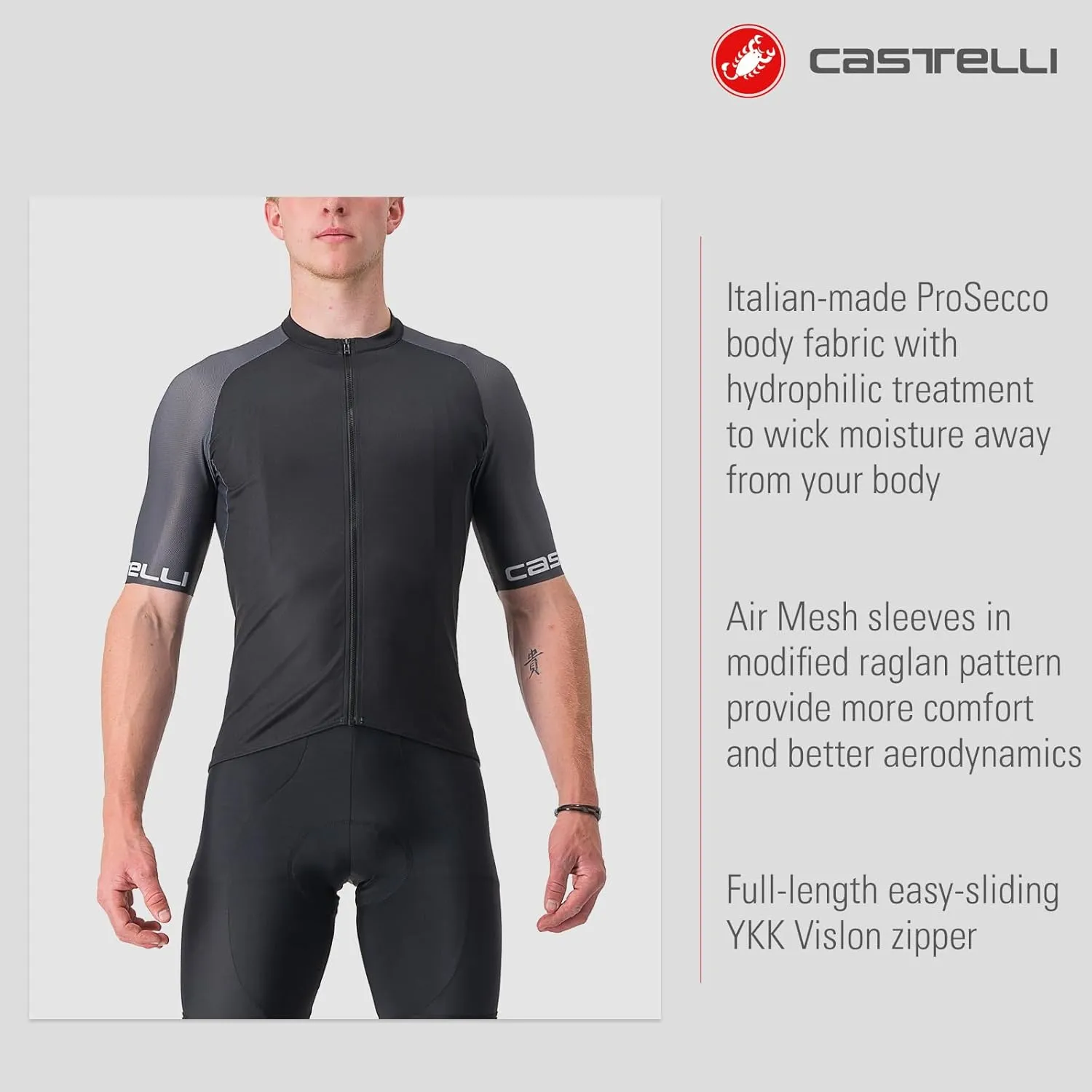 CASTELLI Men’s Entrata VI Jersey, Quarter Length Sleeve Zip Up Jersey for Aerodynamics, Gravel Biking & Race Cycling