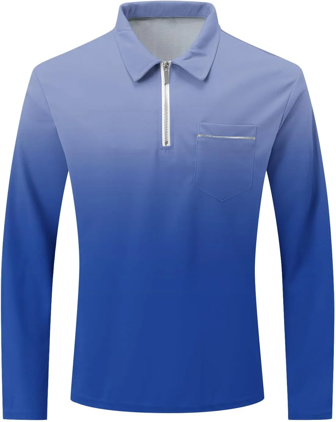 Casual Long Sleeve Polo Shirts for Men 2024 Long Sleeve Zipper Golf t-Shirt Gradient Color Basic Tees Pullover Tops