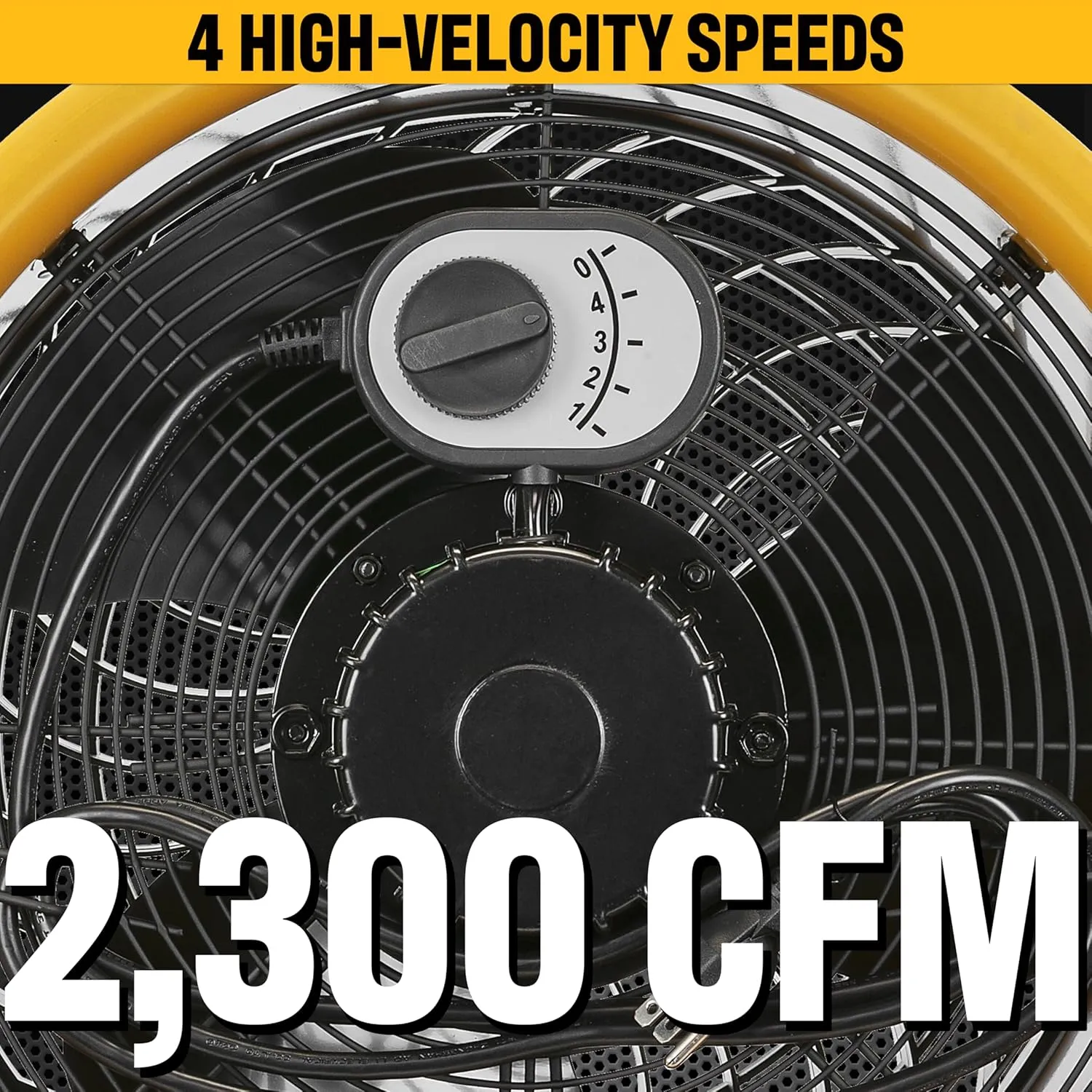 CATERPILLAR High Velocity 14" Drum Air Circulator Fan with Heavy Duty Industrial Grade 360-degree Adjustable Drum Head, and 2300 CFM Dual Ball Bearing 4-speed Motor, Yellow
