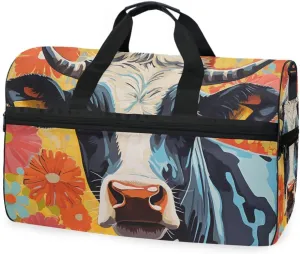 Cattle Cow Travel Duffel Bag Luggage Sports Gym Bags With Shoes Compartment Large Capacity Lightweight Duffle Bag For Men Women