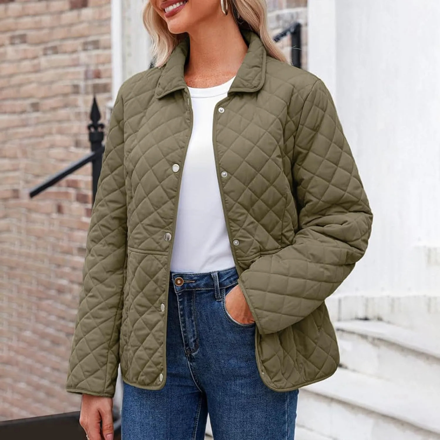 Ceboyel Women'S Quilted Barn Jackets 2024 Trendy Puffy Coats Quilted Bomber Jacket Lightweight Warm Winter Outerwear Clothing