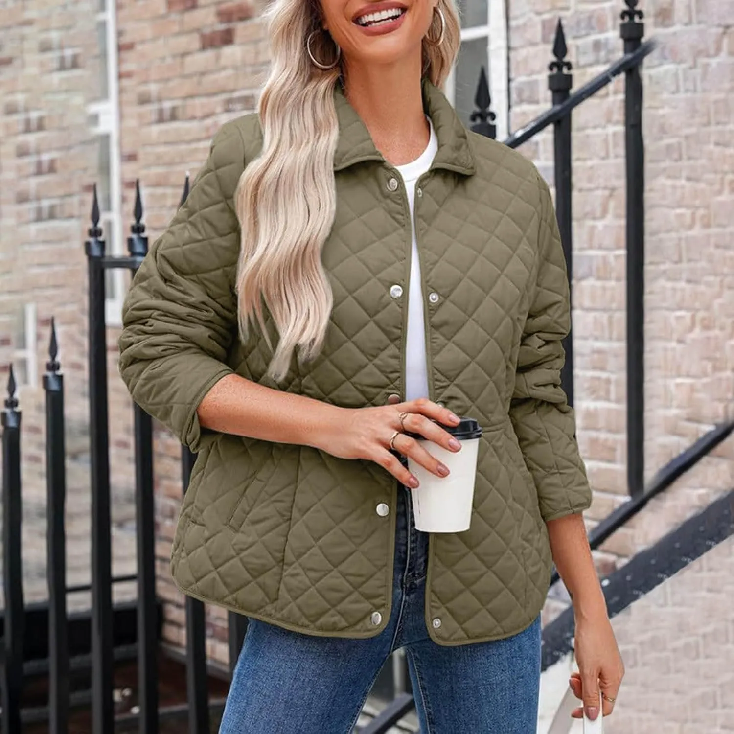 Ceboyel Women'S Quilted Barn Jackets 2024 Trendy Puffy Coats Quilted Bomber Jacket Lightweight Warm Winter Outerwear Clothing