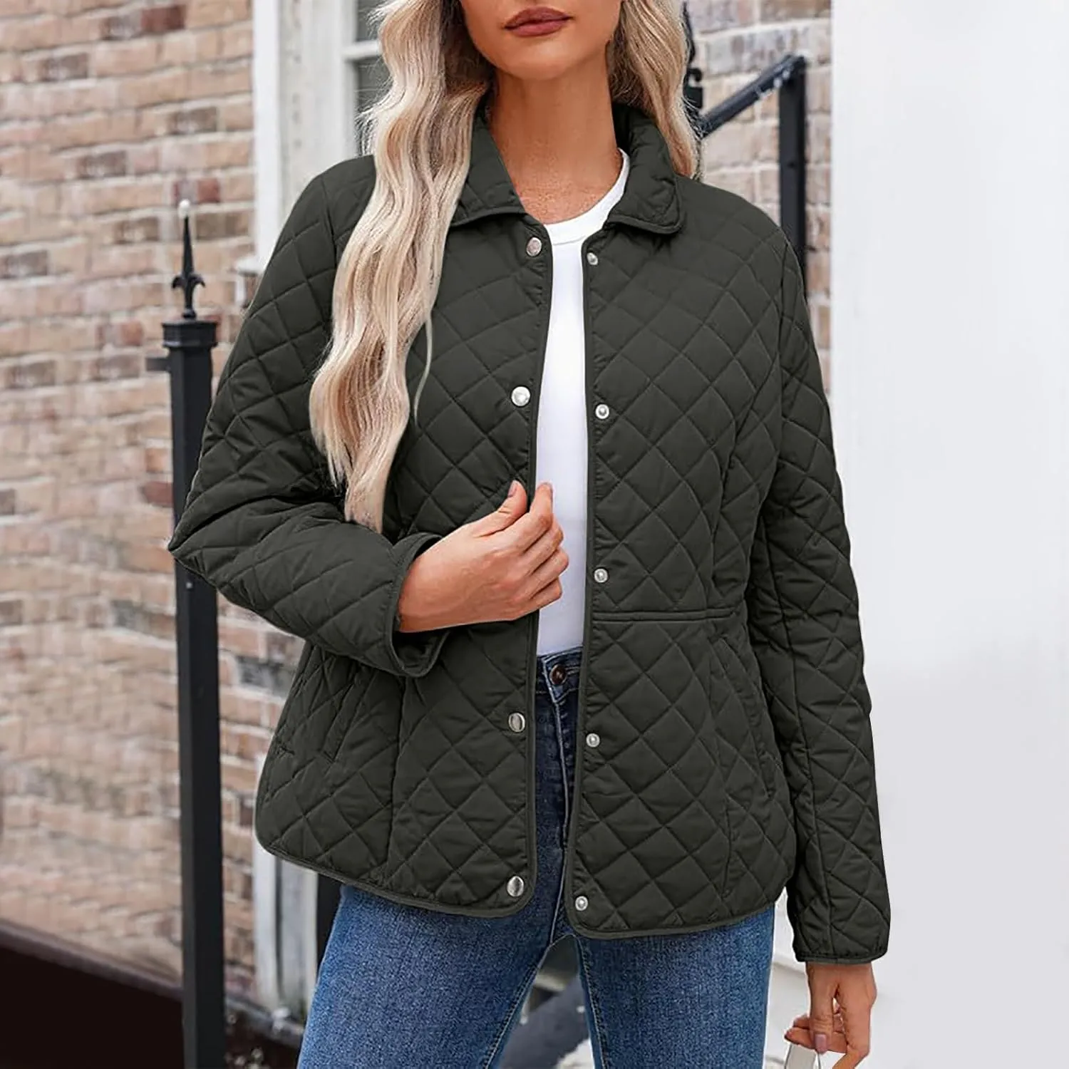 Ceboyel Women'S Quilted Barn Jackets 2024 Trendy Puffy Coats Quilted Bomber Jacket Lightweight Warm Winter Outerwear Clothing
