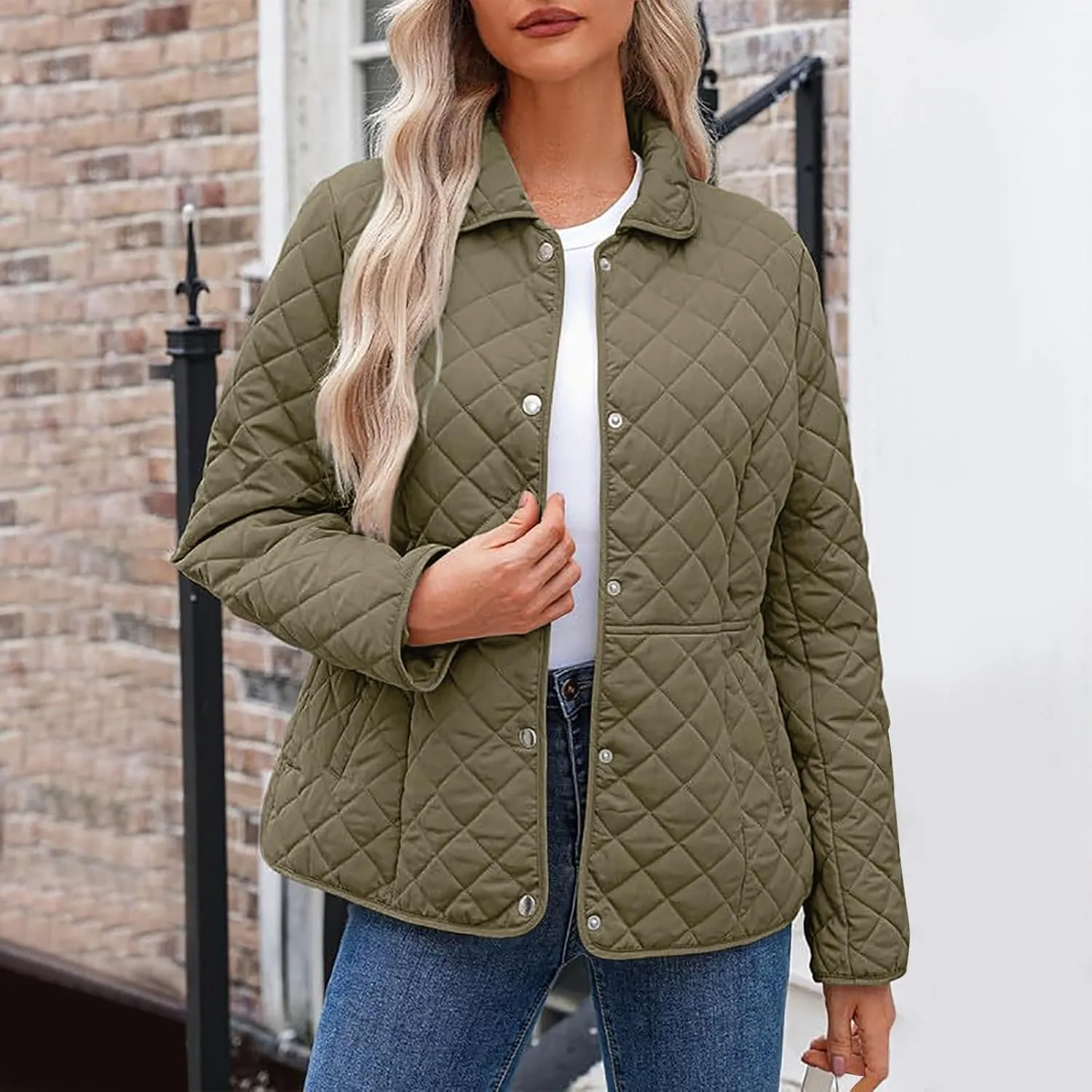 Ceboyel Women'S Quilted Barn Jackets 2024 Trendy Puffy Coats Quilted Bomber Jacket Lightweight Warm Winter Outerwear Clothing
