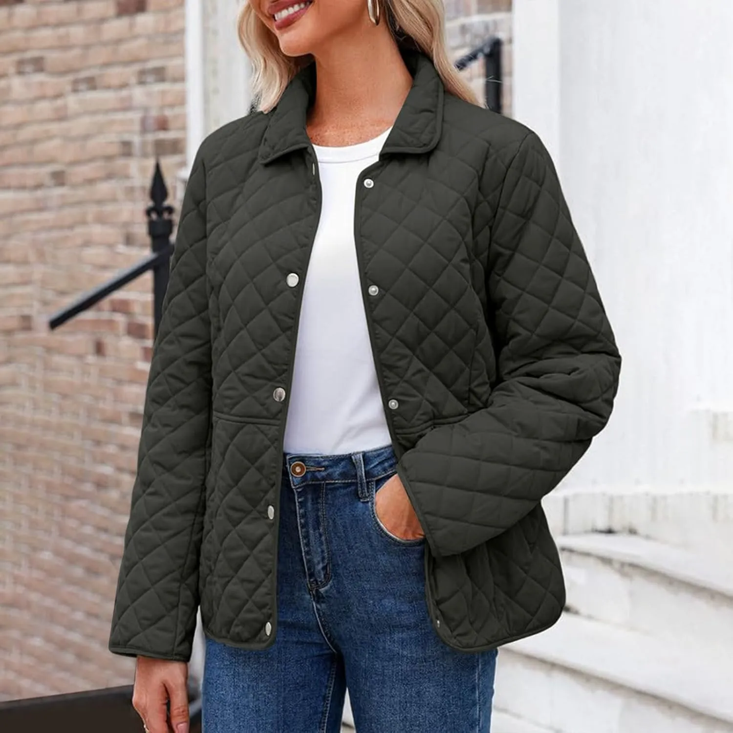 Ceboyel Women'S Quilted Barn Jackets 2024 Trendy Puffy Coats Quilted Bomber Jacket Lightweight Warm Winter Outerwear Clothing