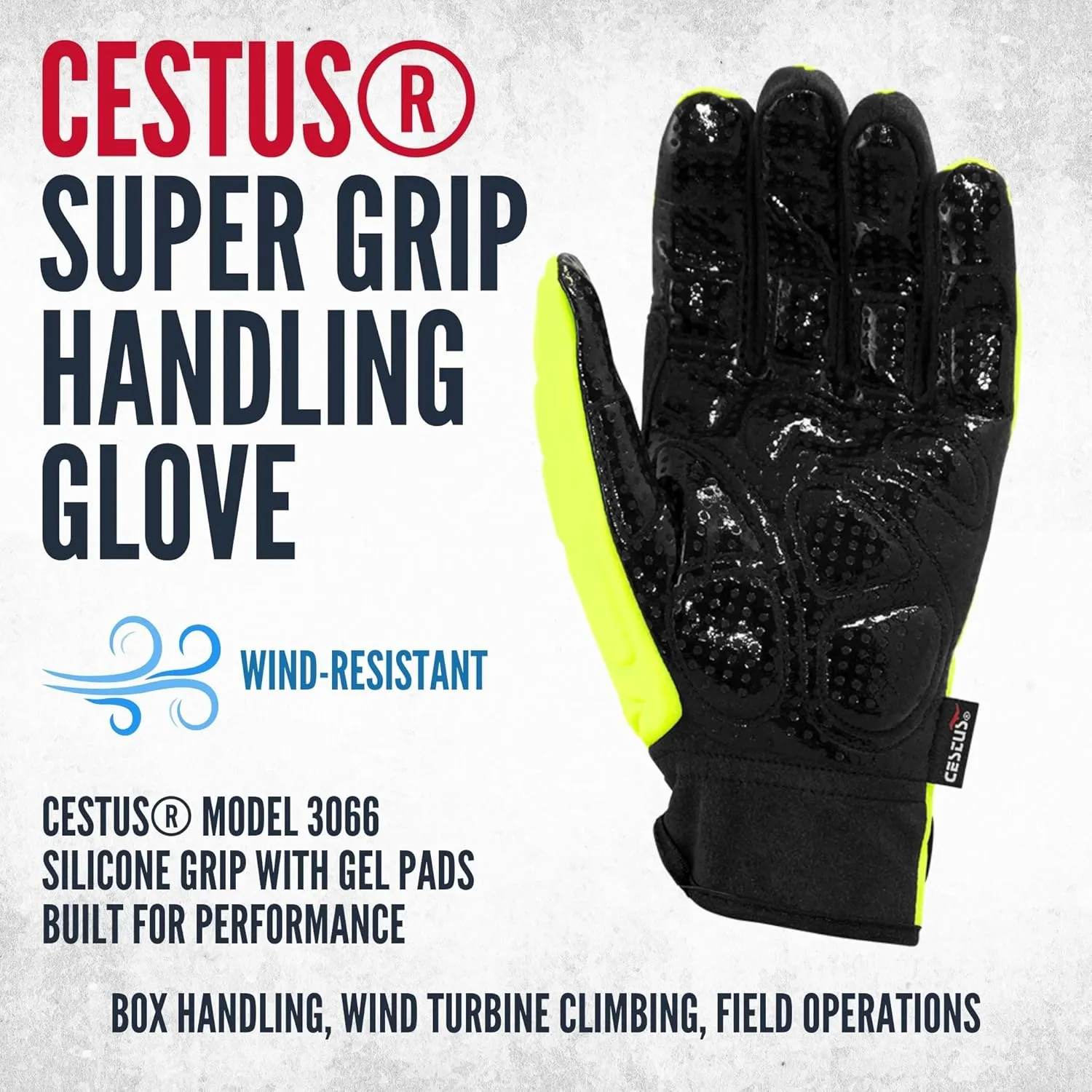 Cestus 3066, Hi Vis Box Handling Gloves for Men, Heavy Duty Work Gloves with Grip for Boxes, Package Handler Gloves Warehouse