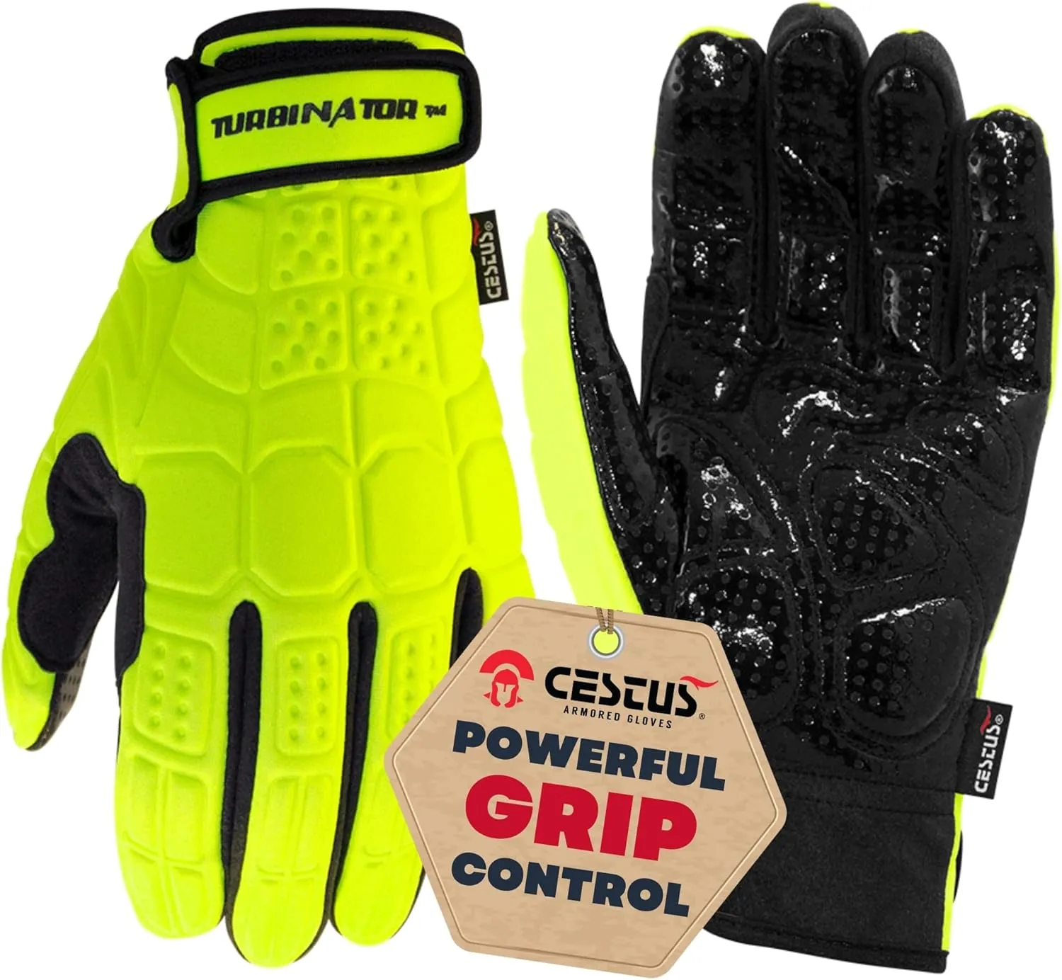 Cestus 3066, Hi Vis Box Handling Gloves for Men, Heavy Duty Work Gloves with Grip for Boxes, Package Handler Gloves Warehouse