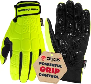 Cestus 3066, Hi Vis Box Handling Gloves for Men, Heavy Duty Work Gloves with Grip for Boxes, Package Handler Gloves Warehouse
