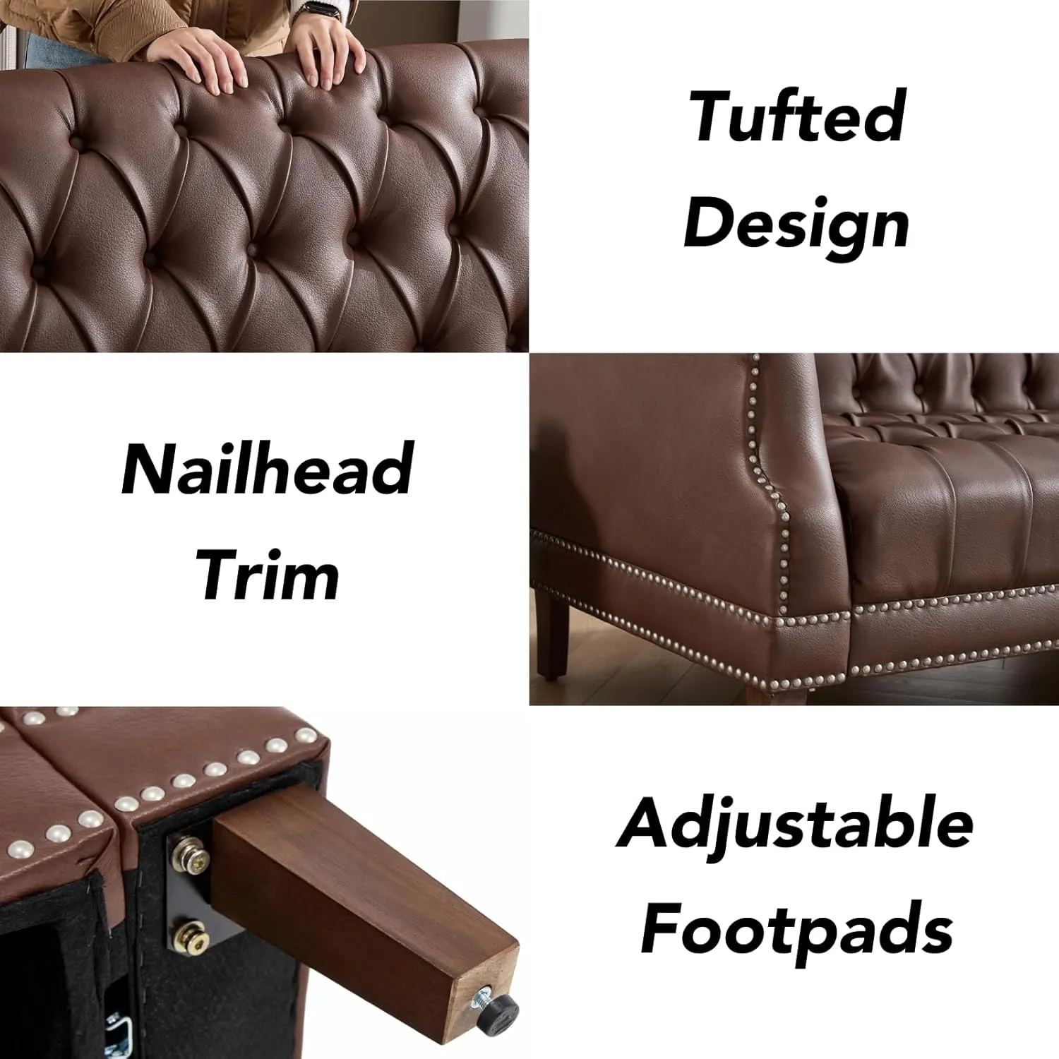chairus Mid Century Modern 74.5" Faux Leather Sofa, 3 Seater Tufted Upholstered Couch with High Back & Nailhead Trim, Chesterfield Sofa for Living Room Bedroom Apartment Office, Brown PU