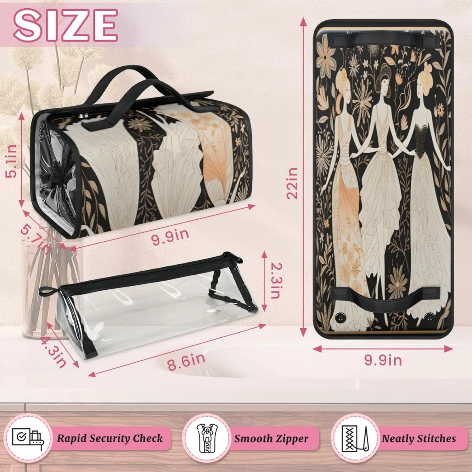 Characters Pattern Shape Toiletry Bag Water Proof Travel Makeup Case Large Capacity 4 in 1 Foldable Cosmetics Storage for Women Men Removable Zipper Clear PVC Pockets