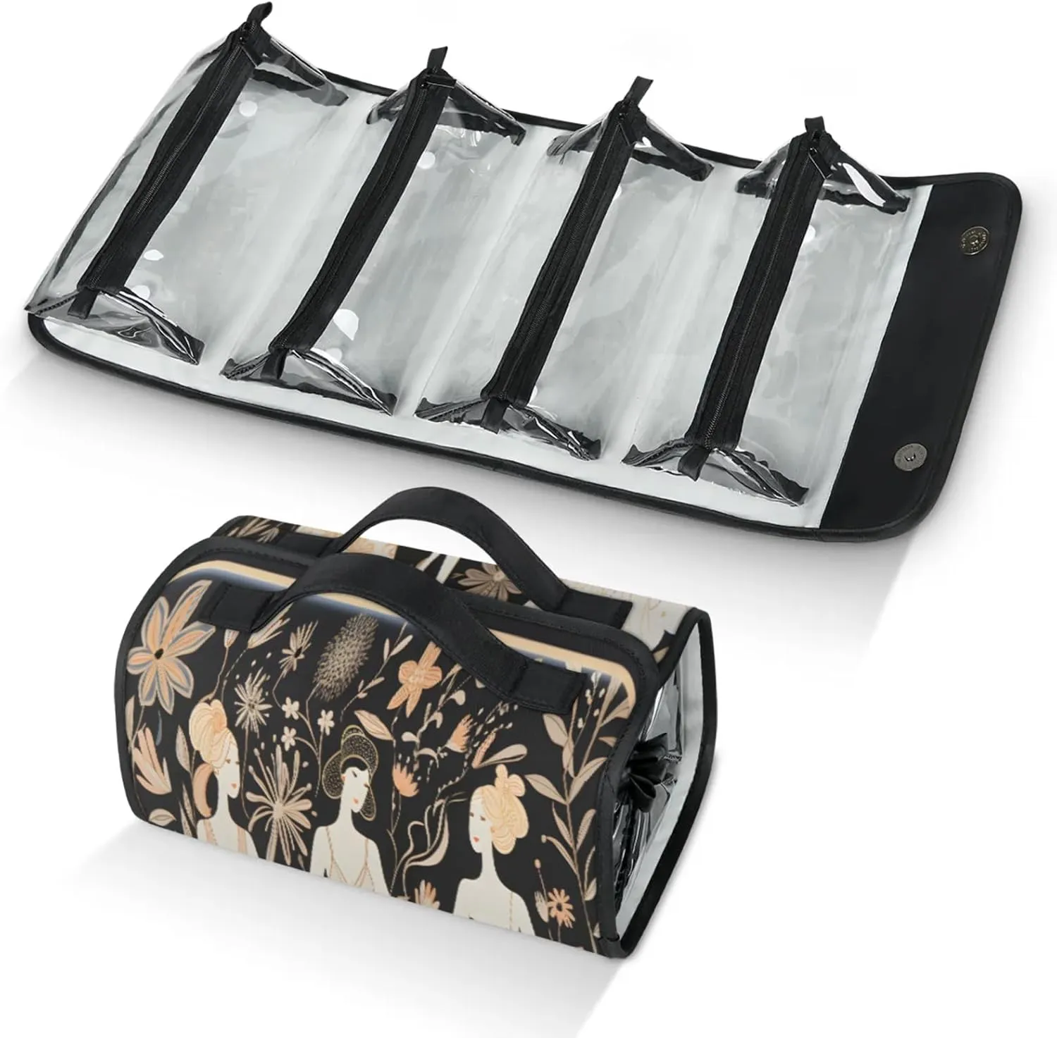 Characters Pattern Shape Toiletry Bag Water Proof Travel Makeup Case Large Capacity 4 in 1 Foldable Cosmetics Storage for Women Men Removable Zipper Clear PVC Pockets