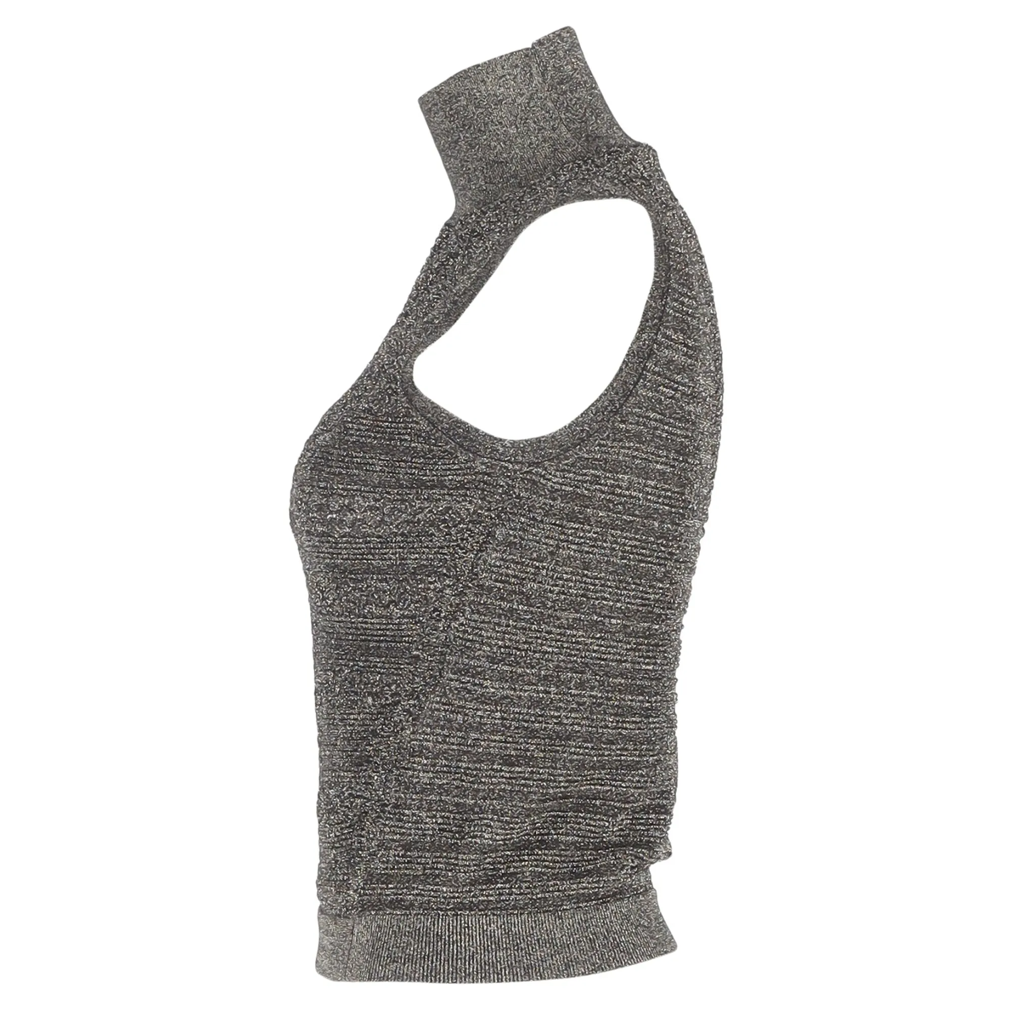Chloé Knitted Turtleneck Sleeveless Top in Metallic Silver Polyester