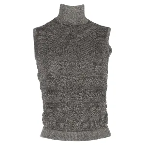 Chloé Knitted Turtleneck Sleeveless Top in Metallic Silver Polyester