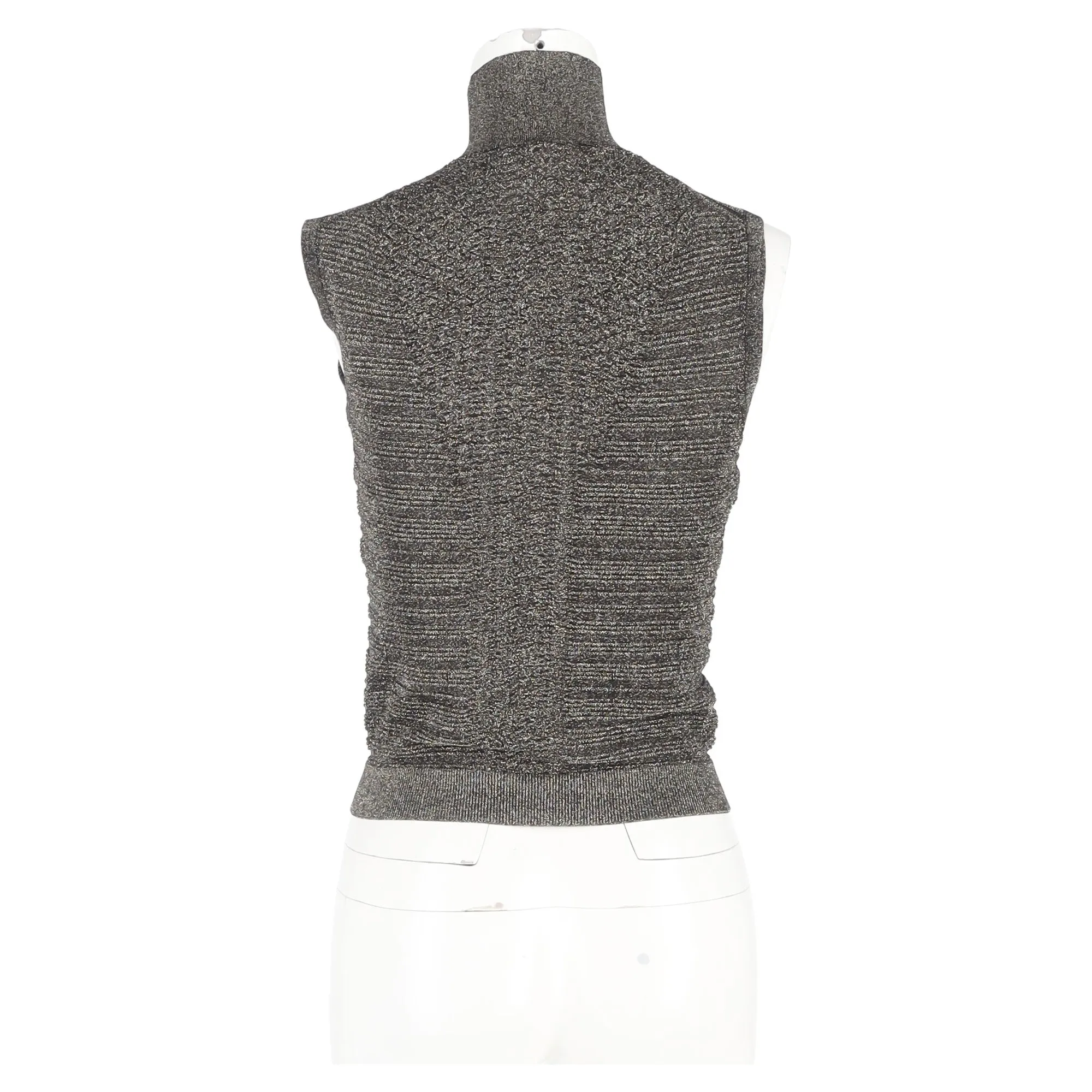 Chloé Knitted Turtleneck Sleeveless Top in Metallic Silver Polyester