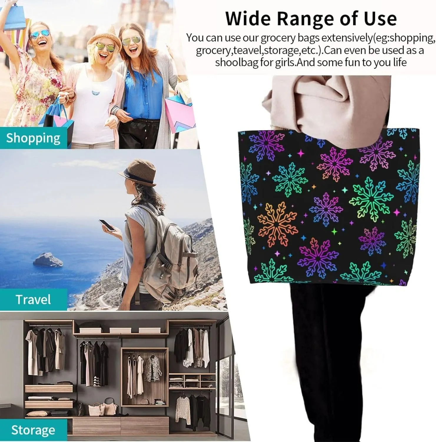 Christmas Snowflake Women Tote Bag Large Shoulder Bag Top Handle Handbag for Shopping, Gym, Work