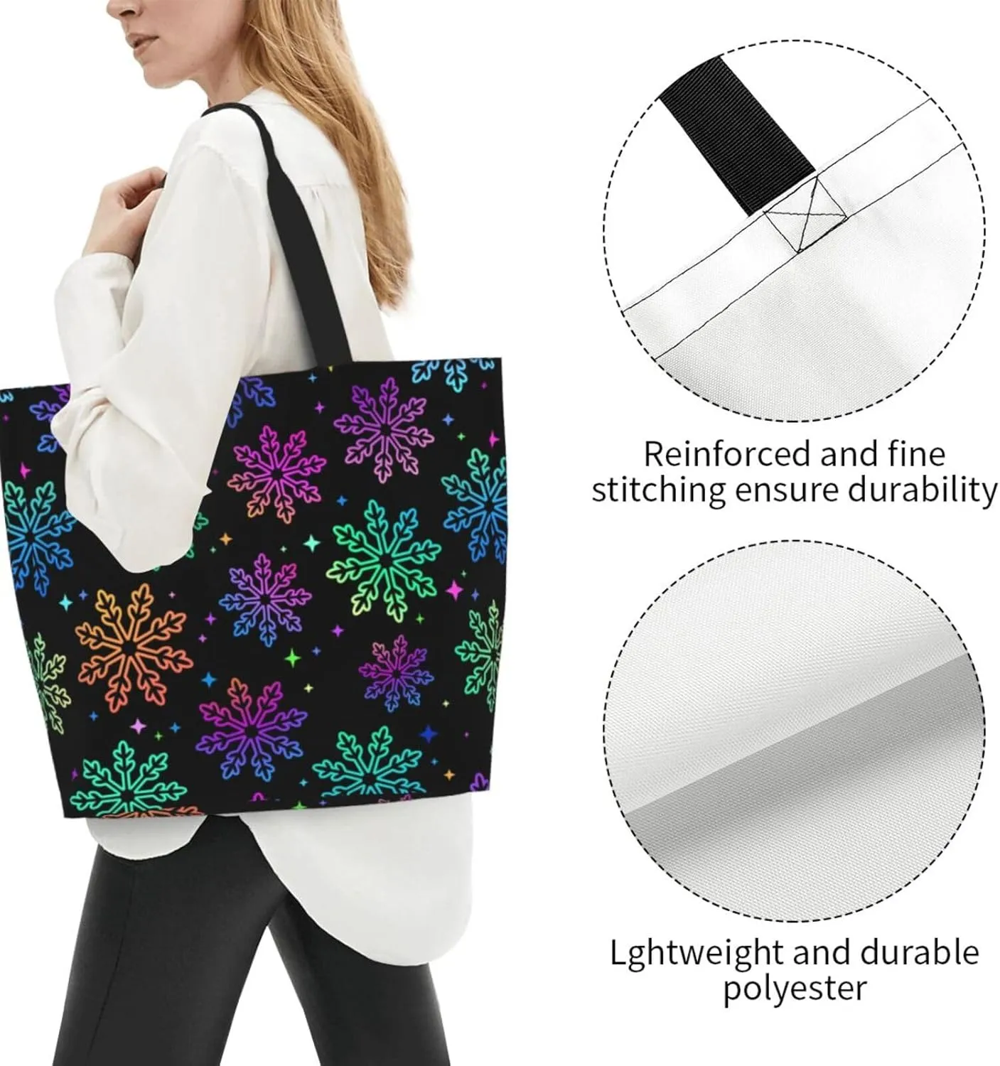 Christmas Snowflake Women Tote Bag Large Shoulder Bag Top Handle Handbag for Shopping, Gym, Work