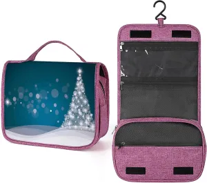Christmas Theme Tree,Toiletry Bag for Women,Abstract Xmas Tree,Water-resistant Hanging Bathroom Travel Makeup Organizer,Cosmetic Case Traveling for Full Accessories,Blue White