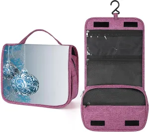 Christmas Theme,Toiletry Bag Hanging Travel Makeup Organizer,Snowflake Motifs Curlicues on Baubles,Cosmetic Makeup Bag for Full Sized Toiletries,Blue White, 215-SDS0326MakeupBagA1570