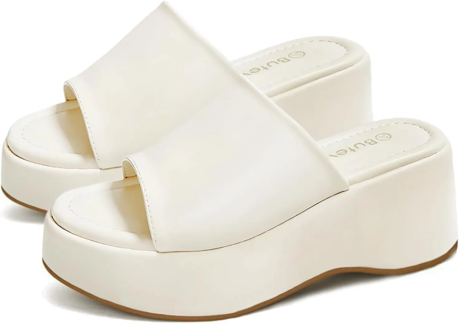 Chunky Platform Sandals for Women 2025 - Open Toe Slip On Summer Sandals, Cream Fashion Women's Wedge Slides Sandals
