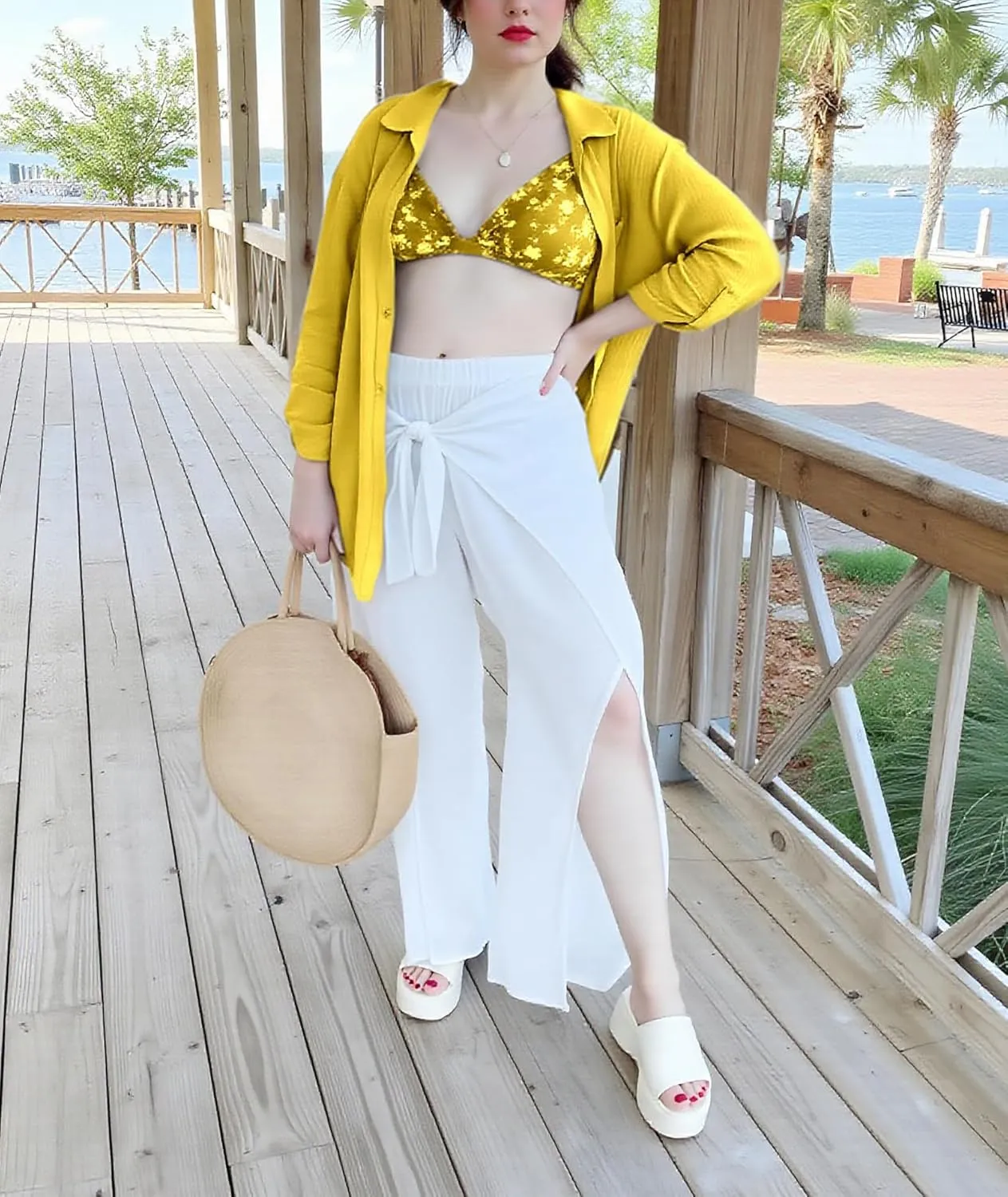 Chunky Platform Sandals for Women 2025 - Open Toe Slip On Summer Sandals, Cream Fashion Women's Wedge Slides Sandals