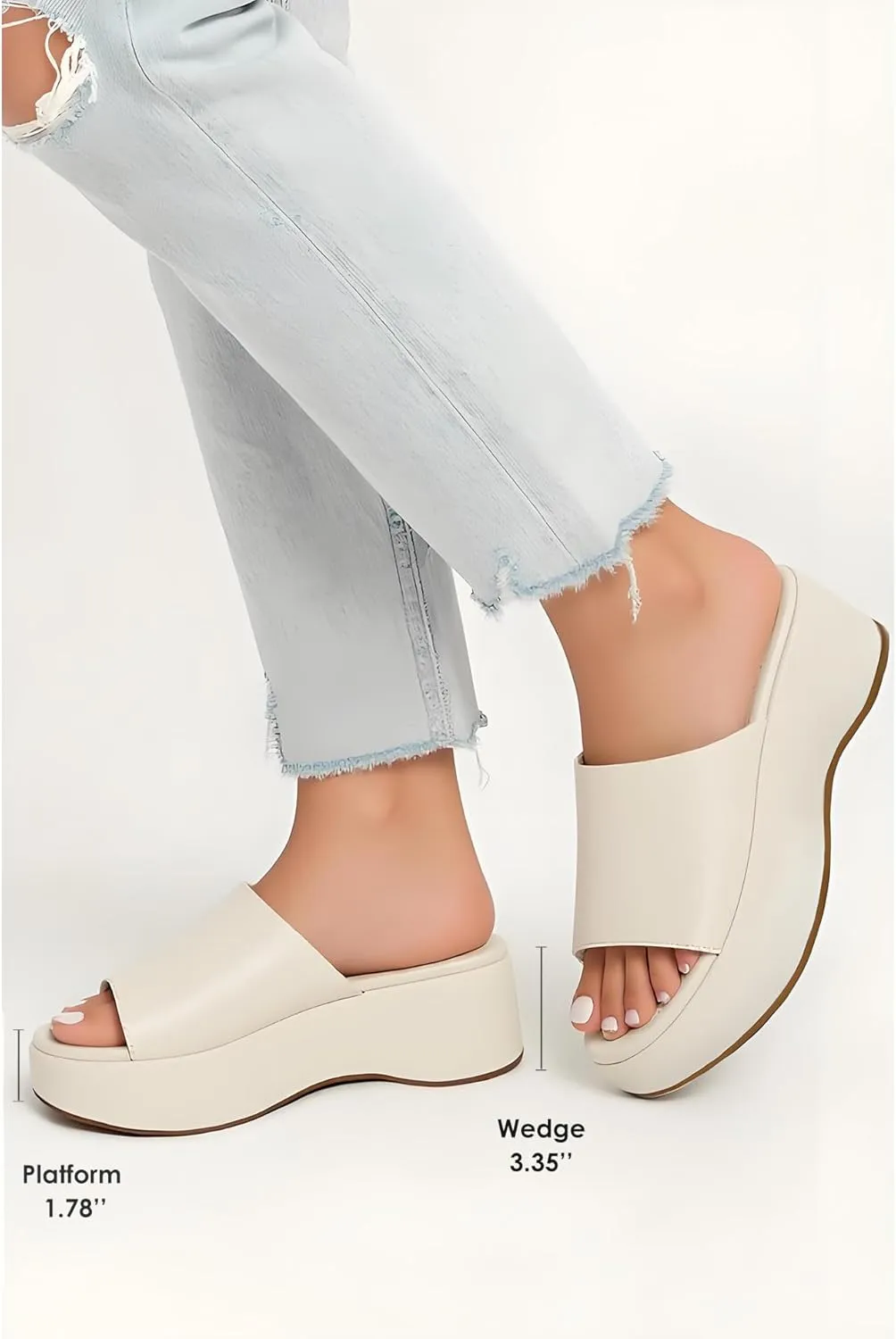 Chunky Platform Sandals for Women 2025 - Open Toe Slip On Summer Sandals, Cream Fashion Women's Wedge Slides Sandals