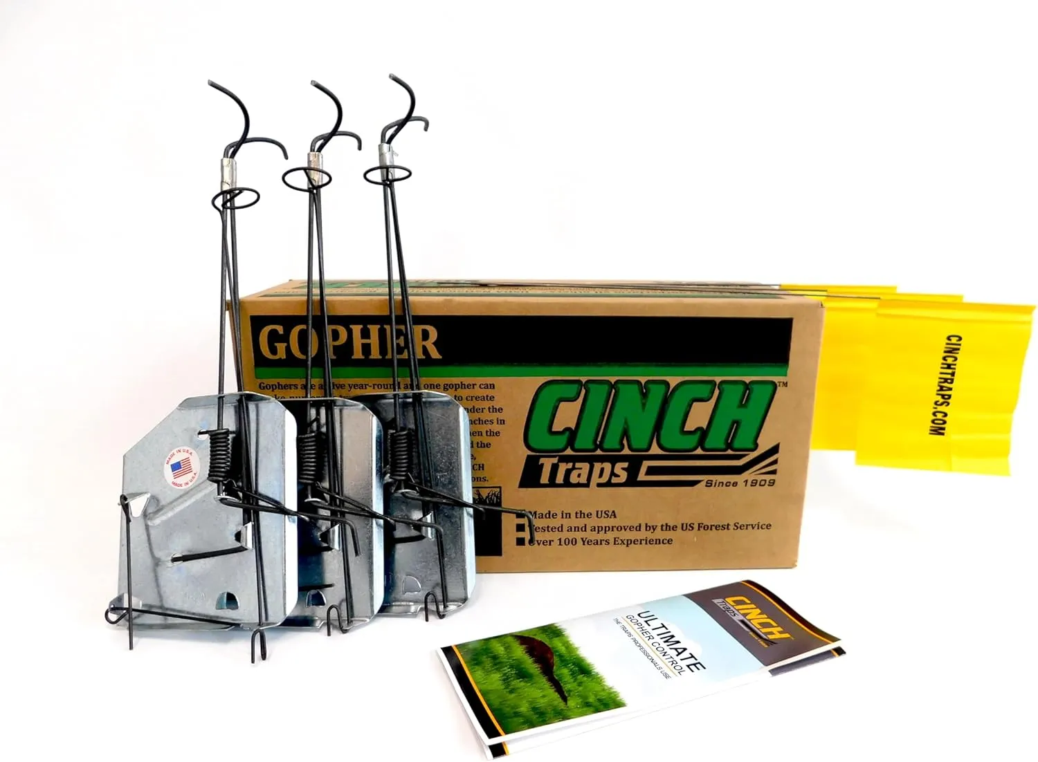 Cinch Gopher Trap Kit - Professional-Grade Gopher Traps That Work Best, Heavy Duty, Reusable Rodent Trapping System - Ideal for Lawns, Gardens, Ranches, and More - Outdoor Use, Small (3 Pack)