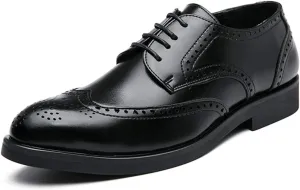 Classic Brogue Carving Wingtip Oxfords for Men Lace up Formal Dress Shoes Faux Leather Burnished Round Toe Block Heel Anti-Slip Formal Men (Color : Black, Size : 7.5 M US)