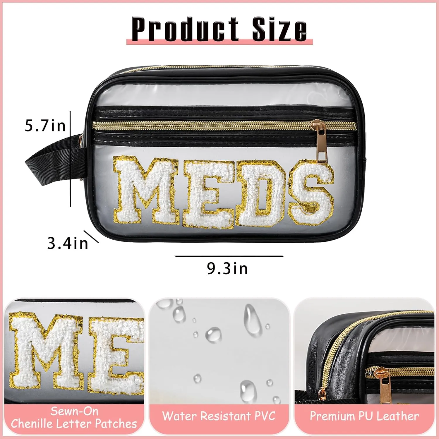 Clear Chenille Letter Makeup Bag，Transparent Waterproof Cosmetic Bag, Sunscreen Accessories Storage Organization