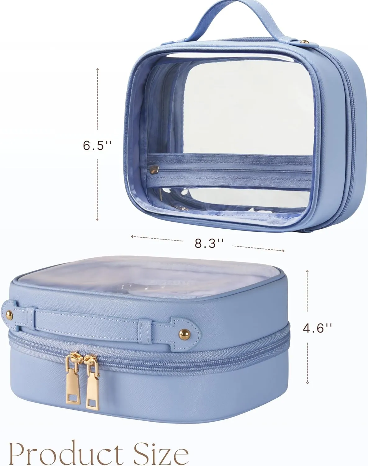 Clear Cosmetic Bag Double Layer Travel Toiletry Bag Clear Makeup Bag Case with 4 Compartments, Transparent Travel Bag for Toiletries, TSA Approved Toiletry Case for Women (Blue)