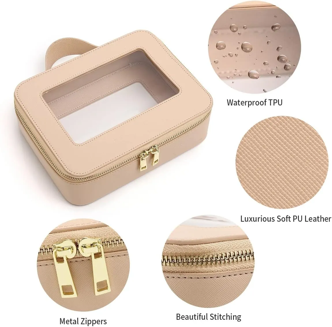 Clear Makeup Bag for Women Waterproof Travel Makeup Case Portable Cosmetic Case Toiletry Bag Car Organizer with Zipper (X/Beige, L)