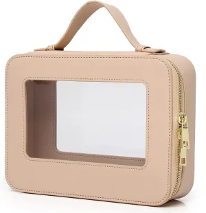 Clear Makeup Bag for Women Waterproof Travel Makeup Case Portable Cosmetic Case Toiletry Bag Car Organizer with Zipper (X/Beige, L)