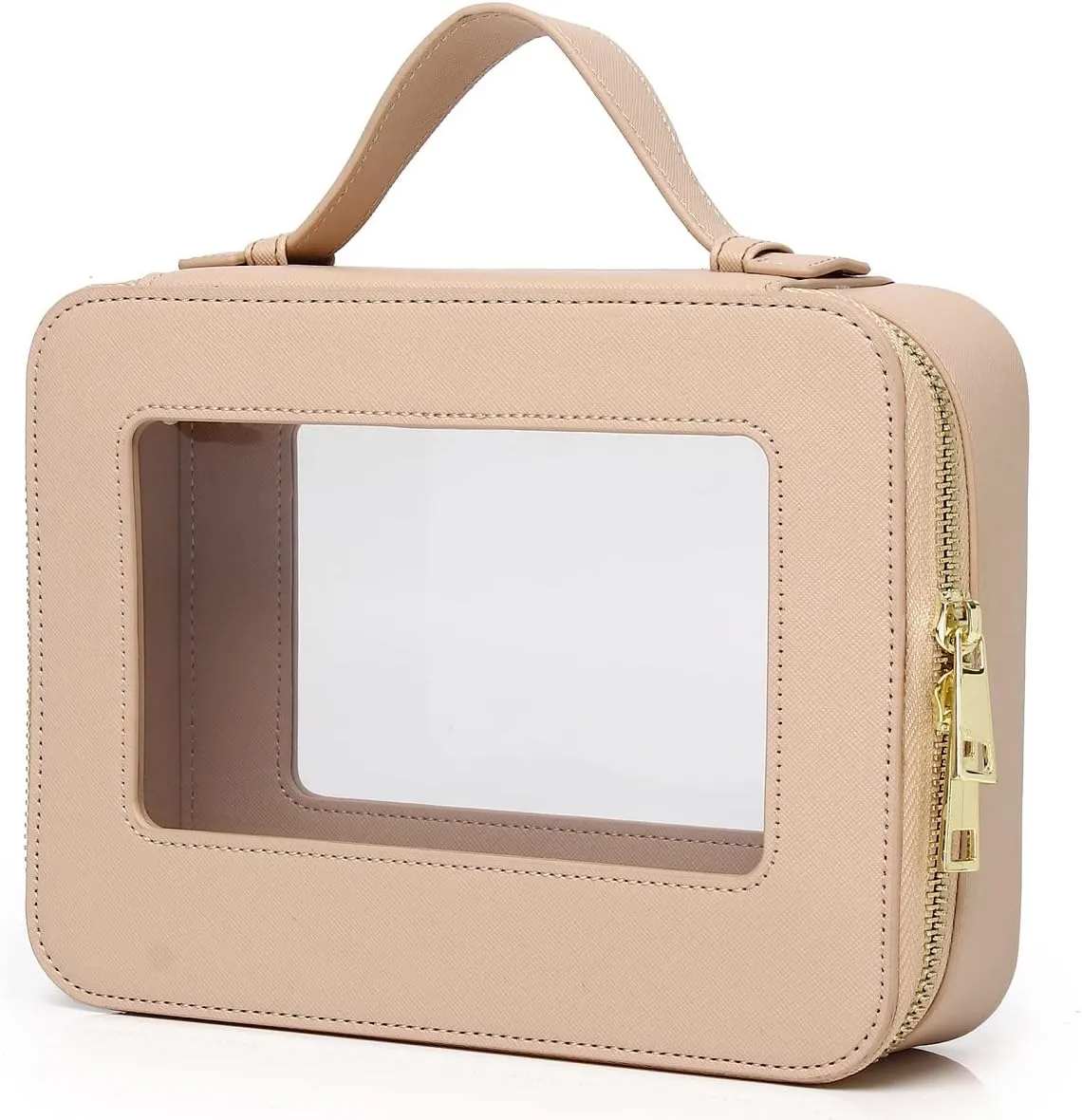 Clear Makeup Bag for Women Waterproof Travel Makeup Case Portable Cosmetic Case Toiletry Bag Car Organizer with Zipper (X/Beige, L)