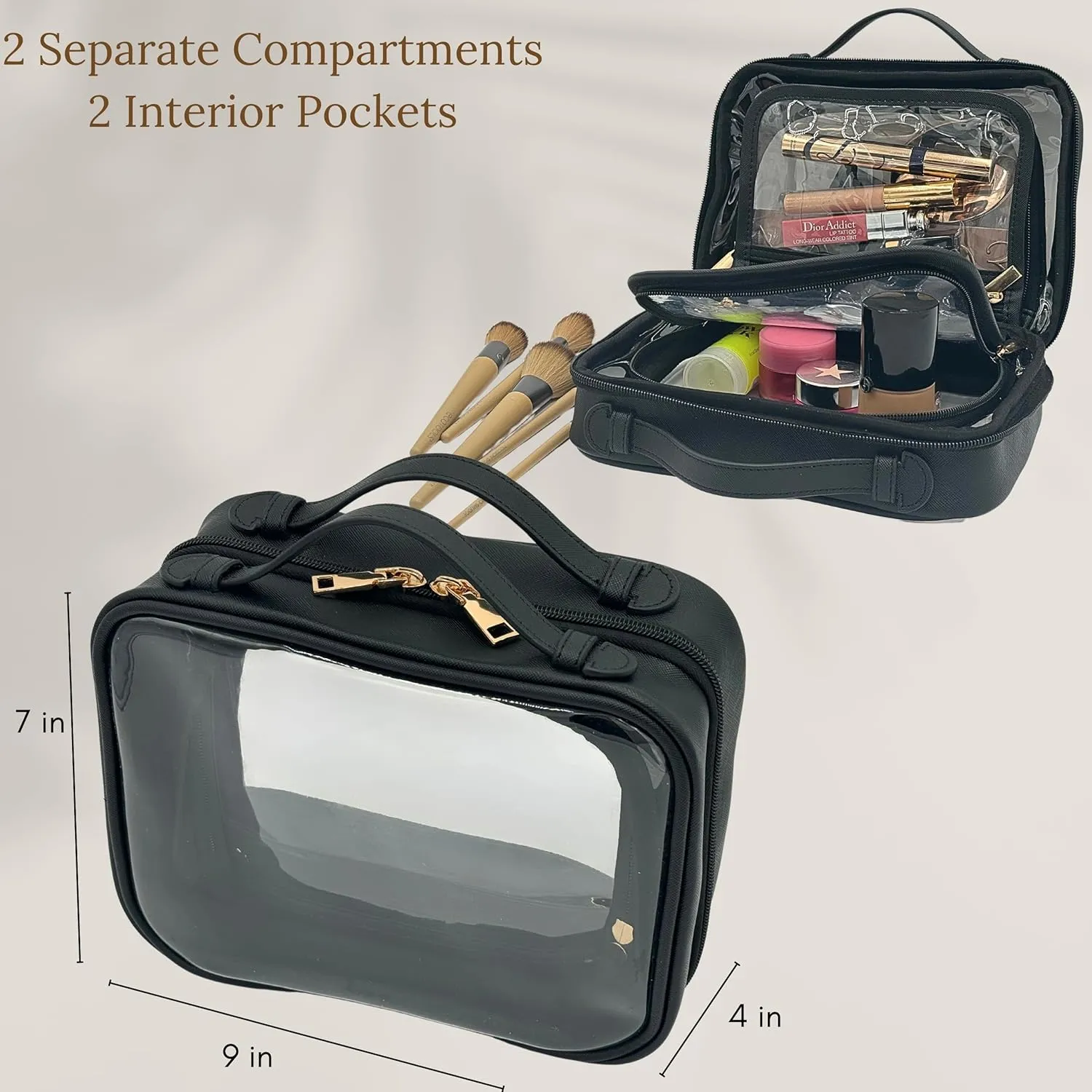 Clear Makeup Bag Toiletry Bag for Women Cosmetic Case Large Capacity Travel Make Up Bag Organizer Transparent Storage Compartment TSA Approved