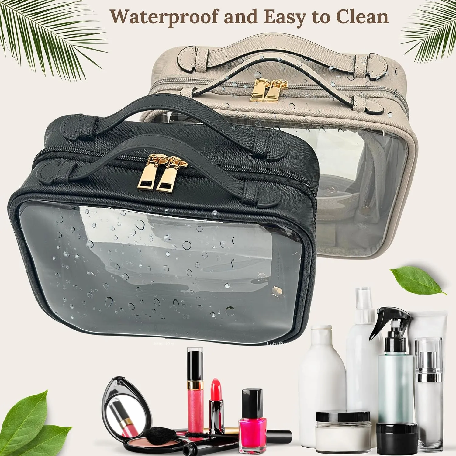 Clear Makeup Bag Toiletry Bag for Women Cosmetic Case Large Capacity Travel Make Up Bag Organizer Transparent Storage Compartment TSA Approved