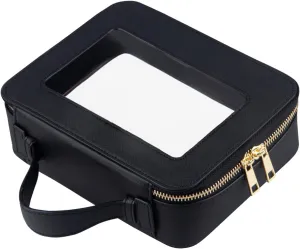 Clear Makeup Bag Travel Cosmetic Case Makeup Bag Organizer Cute Toiletry Bag Leather Car Organizer Car Accessories for Women (Black)