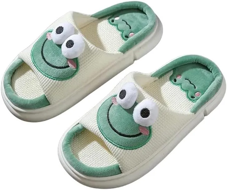 Clogs Four Seasons Universal Indoor Home Cotton Linen Sandals Cute Cartoon Cow Linen Slippers Non-Slip