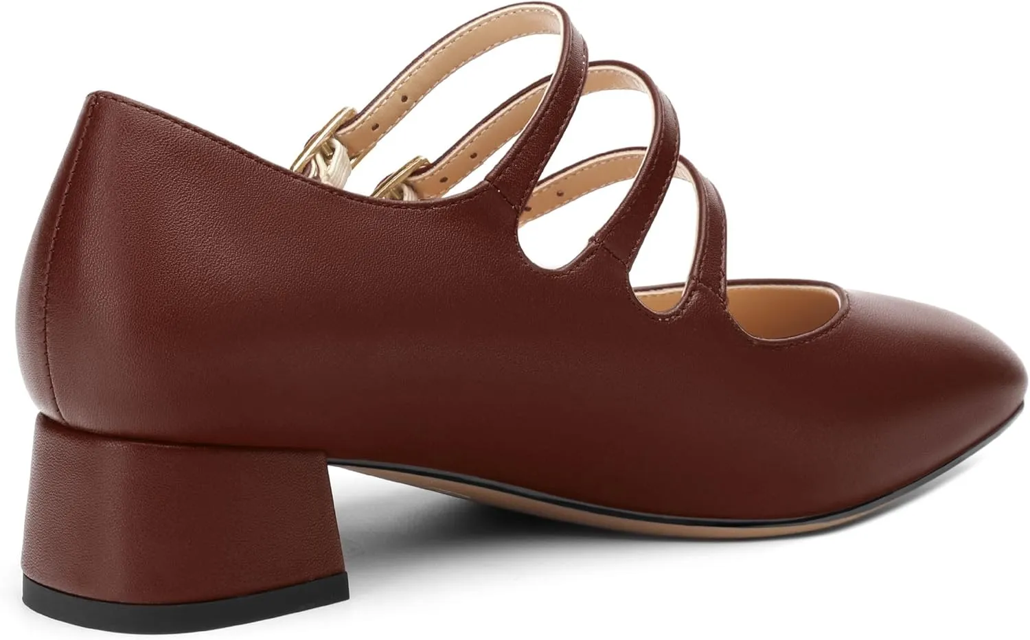 Closed Square Toe Low Chunky Heels for Women，Ladies Three Strap Mary Jane Pumps，Wedding Party Office Dress Shoes