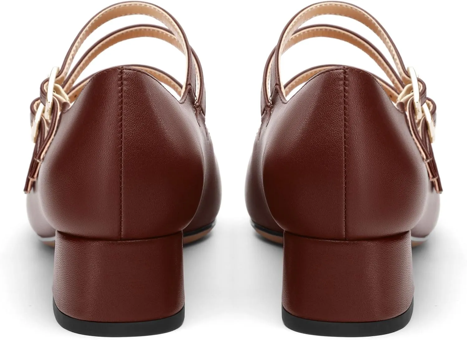 Closed Square Toe Low Chunky Heels for Women，Ladies Three Strap Mary Jane Pumps，Wedding Party Office Dress Shoes