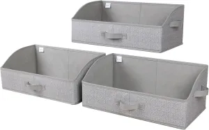Closet Organizers and Storage, Trapezoid Storage Bins, Fabric Closet Baskets with Handles, Clothing Bins for Shelves, Foldable Storage Baskets for Clothes, Herringbone Gray, Extra Large, 3-Pack