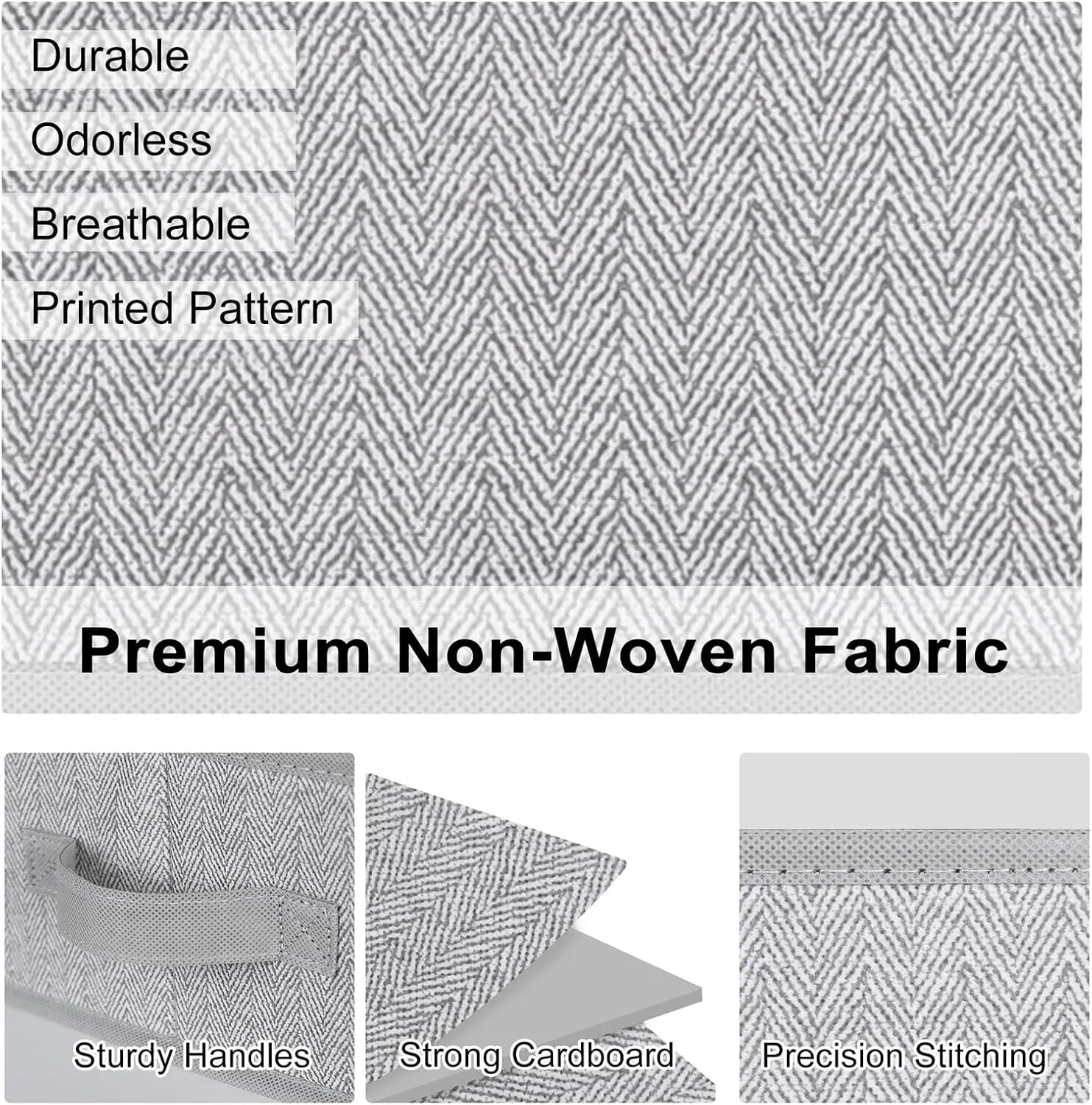 Closet Organizers and Storage, Trapezoid Storage Bins, Fabric Closet Baskets with Handles, Clothing Bins for Shelves, Foldable Storage Baskets for Clothes, Herringbone Gray, Extra Large, 3-Pack