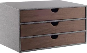 Cloth-effect Faux Leather Desk Organizer File Cabinet Executive Office Supplies Desktop Filing A4 Contract Document Stackable Storage Box with 3 Drawers (Grey)